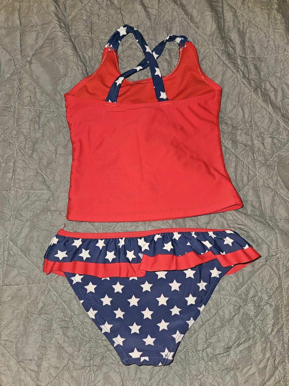 Girls Red 4th Of July Tankini with Star-Spangled Bottoms Size 4/5 - Picture 2 of 3